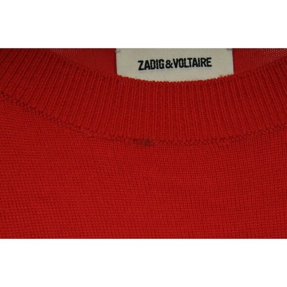 Zadig & Voltaire Womens Love Sweater Medium Red Wool Pullover Logo Sleeve - Picture 5 of 9